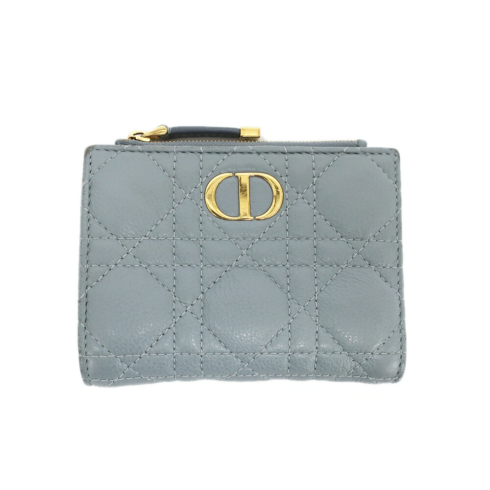 【天白】【CHRISTIAN DIOR】ディオール カロ ダリアウォレット 財布 二つ折り カナージュ ブルー系 ゴールド金具 ロゴ レザー コンパクト 小物 レディース【中古】|質ウエダ