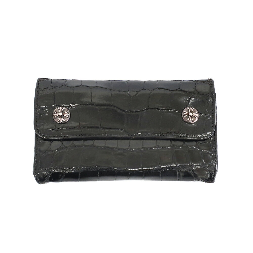 【天白】【CHROME HEARTS】クロムハーツ ウェーブアリゲーター クロスボールボタン ウォレット 長財布 ブラック シルバー925 ダガージップ 小物 メンズ【中古】|質ウエダ