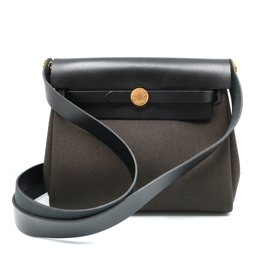 【天白】【HERMES】エルメス エールバッグ ジップ ミニ 20 トワルアッシュ ヴァッシュハンター ノワール ゴールド金具 K刻印 2025年頃製造 ショルダー バッグ 鞄【中古】|質ウエダ