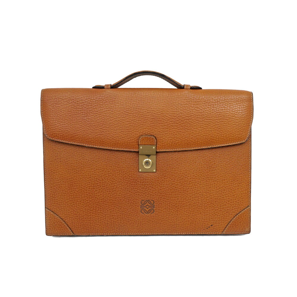 【名東】【LOEWE】ロエベ ビジネスバッグ ライトブラウン ゴールド金具 アナグラム レザー ブリーフケース メンズ 男【中古】｜質ウエダ