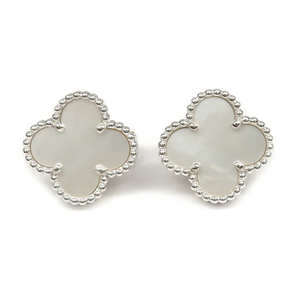 【名古屋】【VAN CLEEF&ARPELS】ヴァンクリーフ＆アーペル ピアス ヴィンテージアルハンブラ VCARF48600 Au750 K18WG マザーオブパール ジュエリー【仕上げ済】【中古】｜質ウエダ
