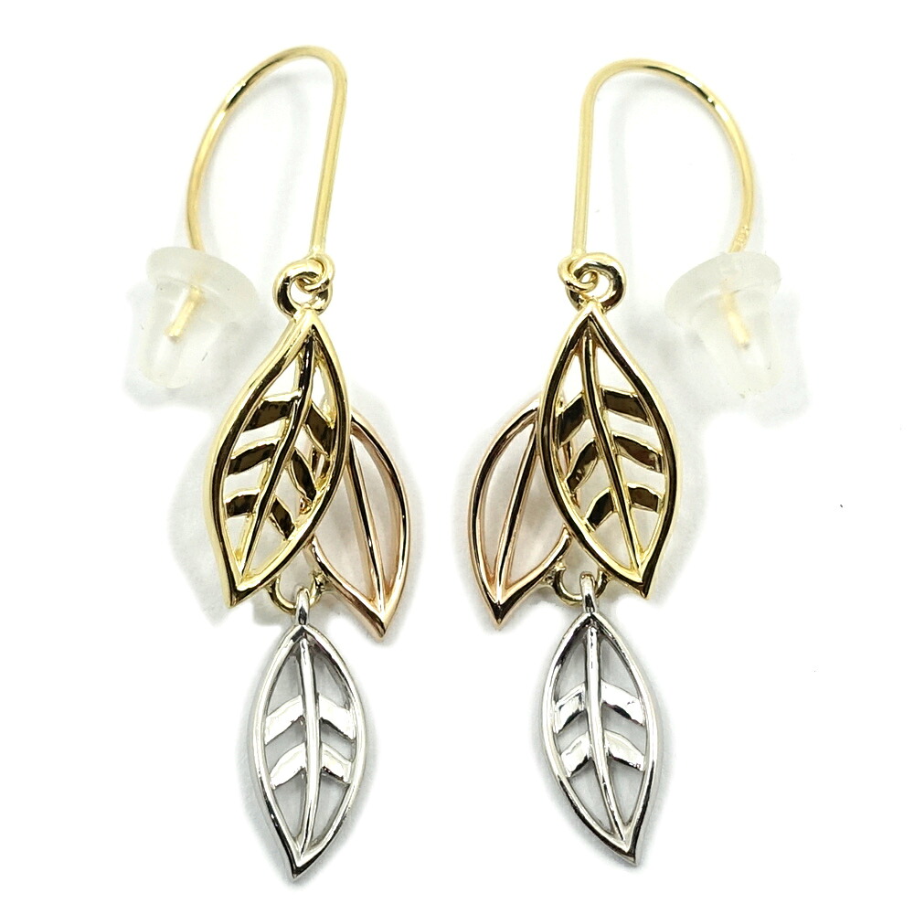 【栄】【JEWELRY】ジュエリー ピアス K18YG PG Pt900 イエローゴールド ピンクゴールド プラチナ 約3.0g 一対 リーフモチーフ レディース 本体のみ【中古】|質ウエダ