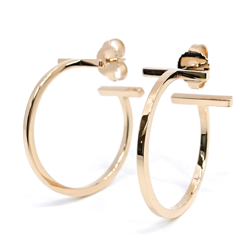 【栄】【TIFFANY】ティファニー Tワイヤー フープピアス ミディアム ティファニーT K18RG ローズゴールド 約4.9g レディース ジュエリー 箱【中古】｜質ウエダ