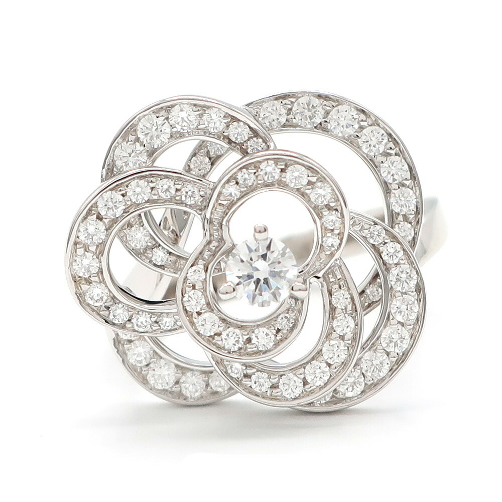 【天白】【CHANEL】シャネル リング 指輪 カメリア ミディアム ダイヤ 750 K18WG ホワイトゴールド 53 レディース【中古】｜質ウエダ