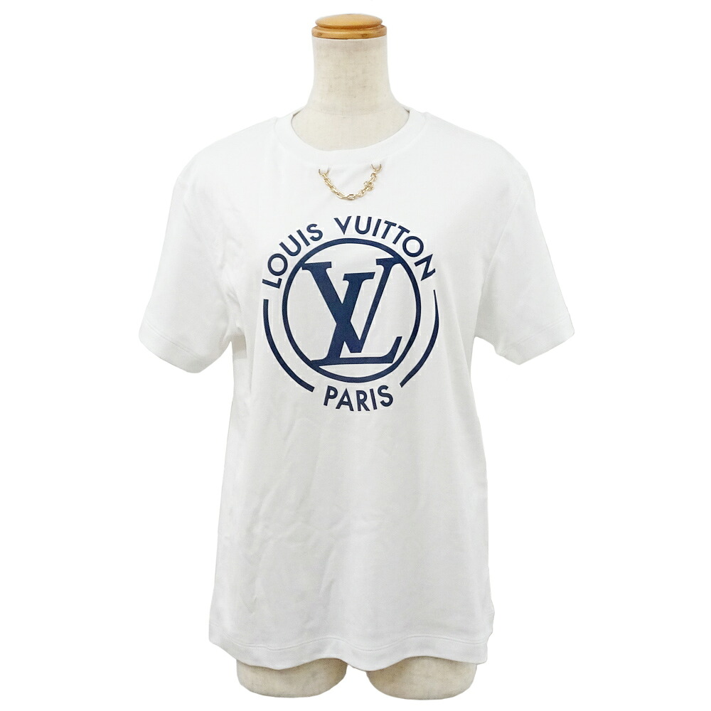 【栄】【LOUIS VUITTON】ルイヴィトン Tシャツ フロックドLV RW252WW コットン ホワイト ブルー イタリア製 アパレル 服 レディース 女【未使用】【中古】｜質ウエダ
