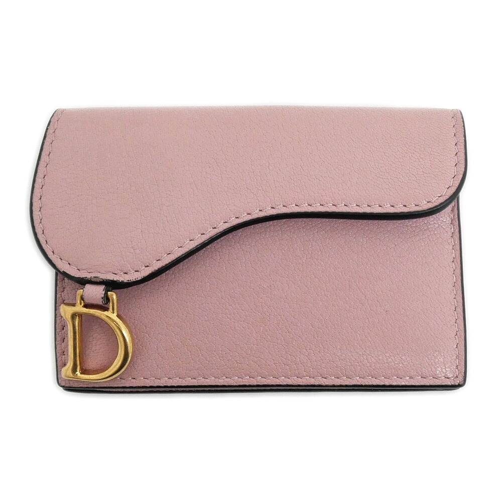 【名東】【CHRISTIAN DIOR】ディオール Saddle Bloom カードホルダー サドル ピンク ゴールド金具 D型モチーフ カードケース ミニ 財布 名刺入れ パスケース【中古】｜質ウエダ