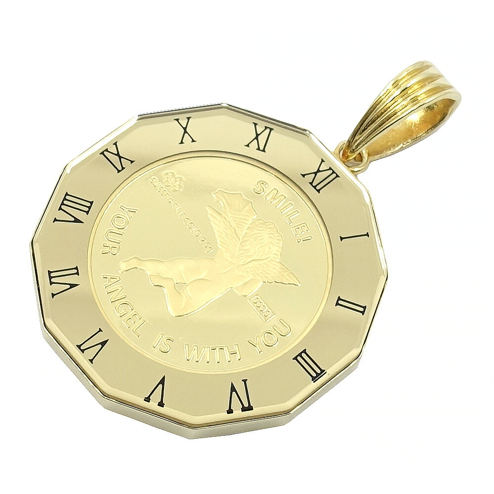 【名東】【JEWELRY】ジュエリー ペンダントトップ コイン付き エンジェル 天使 ANGELS 金貨2.5g ガラスカバー K24/K18 イエローゴールド YG 約7.2g ネックレストップ 本体のみ【中古】|質ウエダ