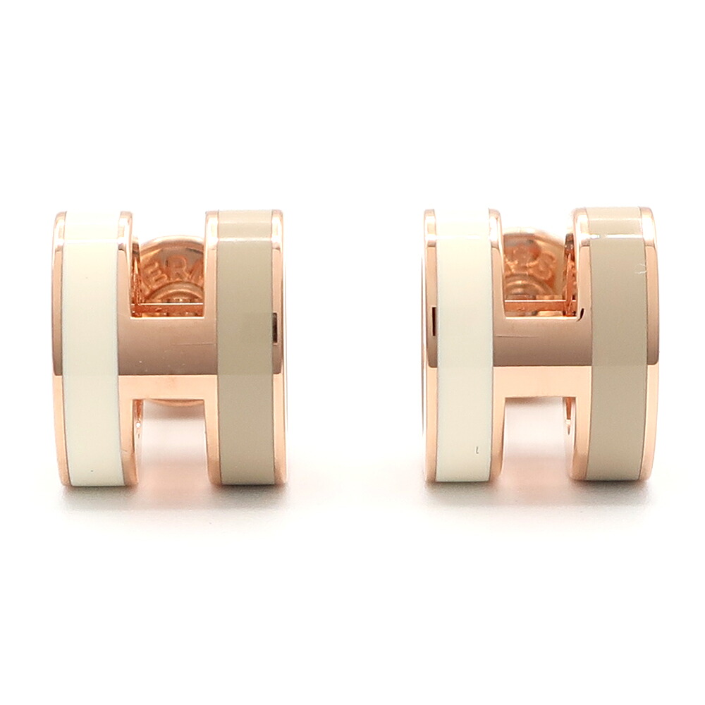 【天白】【HERMES】エルメス ピアス ポップアッシュ ロカバール ピンクゴールド金具 ホワイト グレージュ ジュエリー レディース【未使用】【中古】