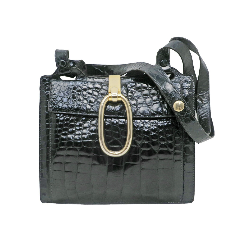 【名東】【CHRISTIAN DIOR】ディオール ショルダーバッグ 肩掛け ブラック 黒 クロコダイル レディース【中古】