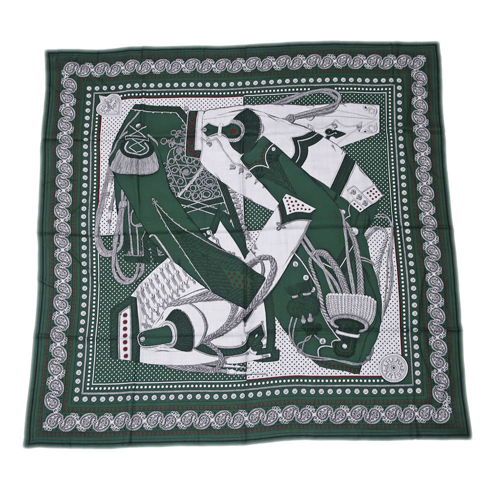 【最大限度４万円割り引き引き換え証】【名東】【HERMES】エルメス カレ140 えり巻き Zouaves et Dragons カシミヤ 絹地 大判袈裟 小物 御前上等 余分の物【中古】