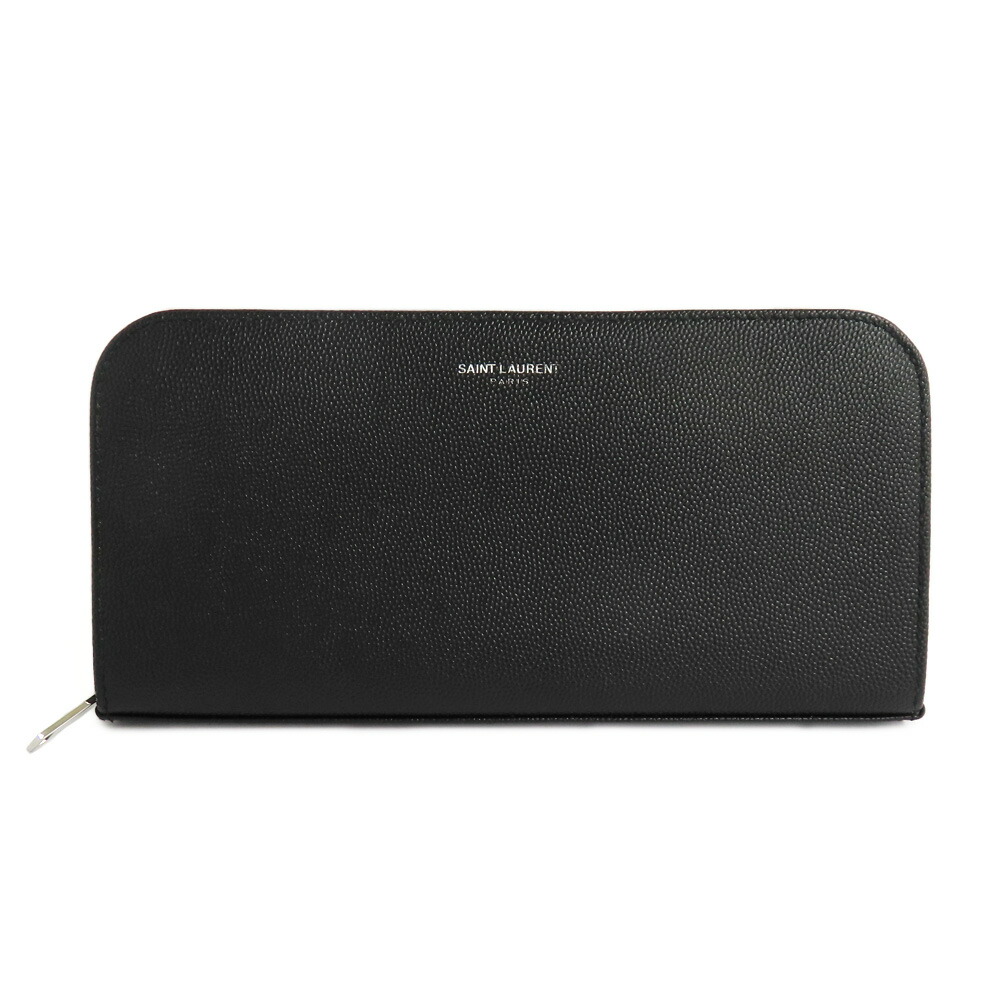 【名古屋】【SAINT LAURENT】サンローラン フルジップウォレット 534290 BTY0N1000 グレインパウダーテクスチャードレザー ブラック シルバー金具 ラウンドファスナー長財布 メンズ【中古】