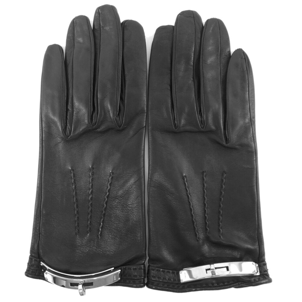 HERMES レザー手袋 ブラック　6 1/2 Hermes Black Leather Gloves #6 1/2 Small Good – AMORE