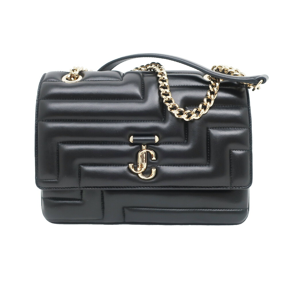 【名東】【JIMMY CHOO】ジミーチュウ AVENUE キルティング ショルダーバッグ ブラック 黒色 カーフスキン レディース その他【新品同様】【中古】