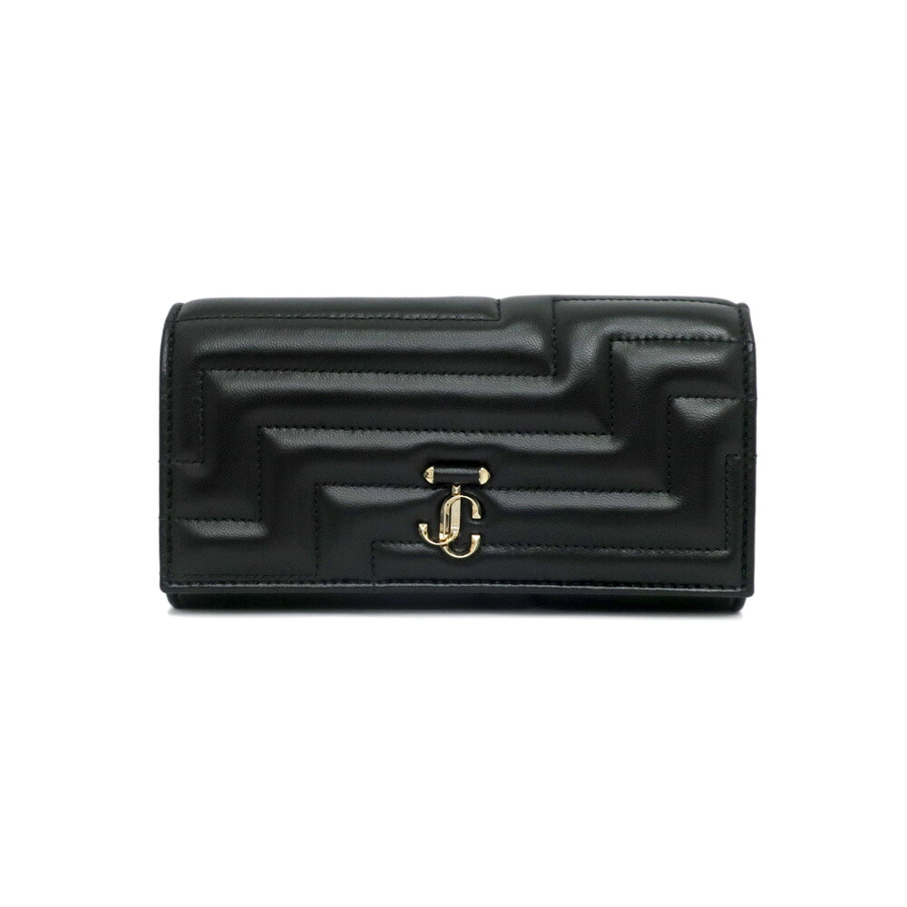 【最大限度４万円銀行割引クーポン券】【名東】【JIMMY CHOO】ジミーチュウ MARTINA ジッパー付長紙入れ 黒いこと 黒 ともし火ゴールド金具 ウォレット【未当て嵌める】【中古】
