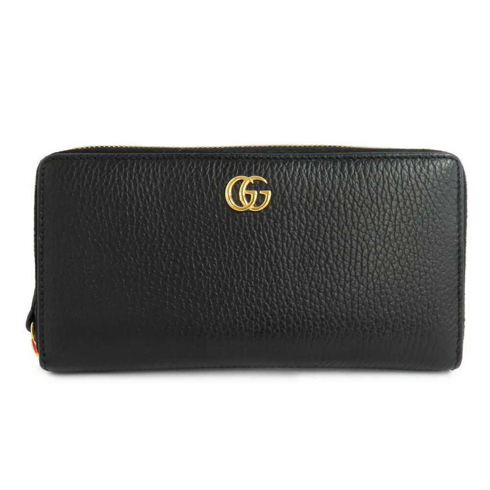 【最大限度４万円銀行割引クーポン券】【名古屋】【GUCCI】グッチ ダブルG ジップアラウンドウォレット 456117 日本押さえる 黒いこと ゴールド金具 なめし革 ラウンドジッパー長紙入れ レディース【中古】
