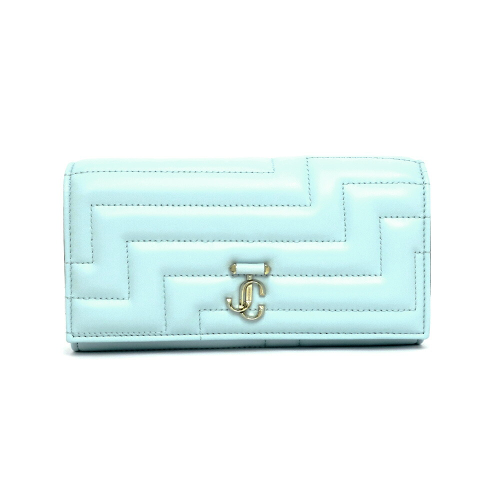 【最大限度４万円銀行割引クーポン券】【名東】【JIMMY CHOO】ジミーチュウ MARTINA ジッパー付長紙入れ 内燃機関青み 薄べったい水色系 ともし火ゴールド金具 ウォレット【未当て嵌める】【中古】