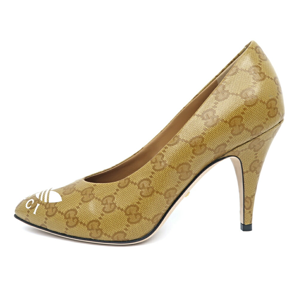 【名東】【GUCCI】グッチ アディダス コラボ パンプス GGクリスタル ライトブラウン系 702221 サイズ38 ハイヒール ロゴ レディース 女 【新品同様】【中古】|質ウエダ