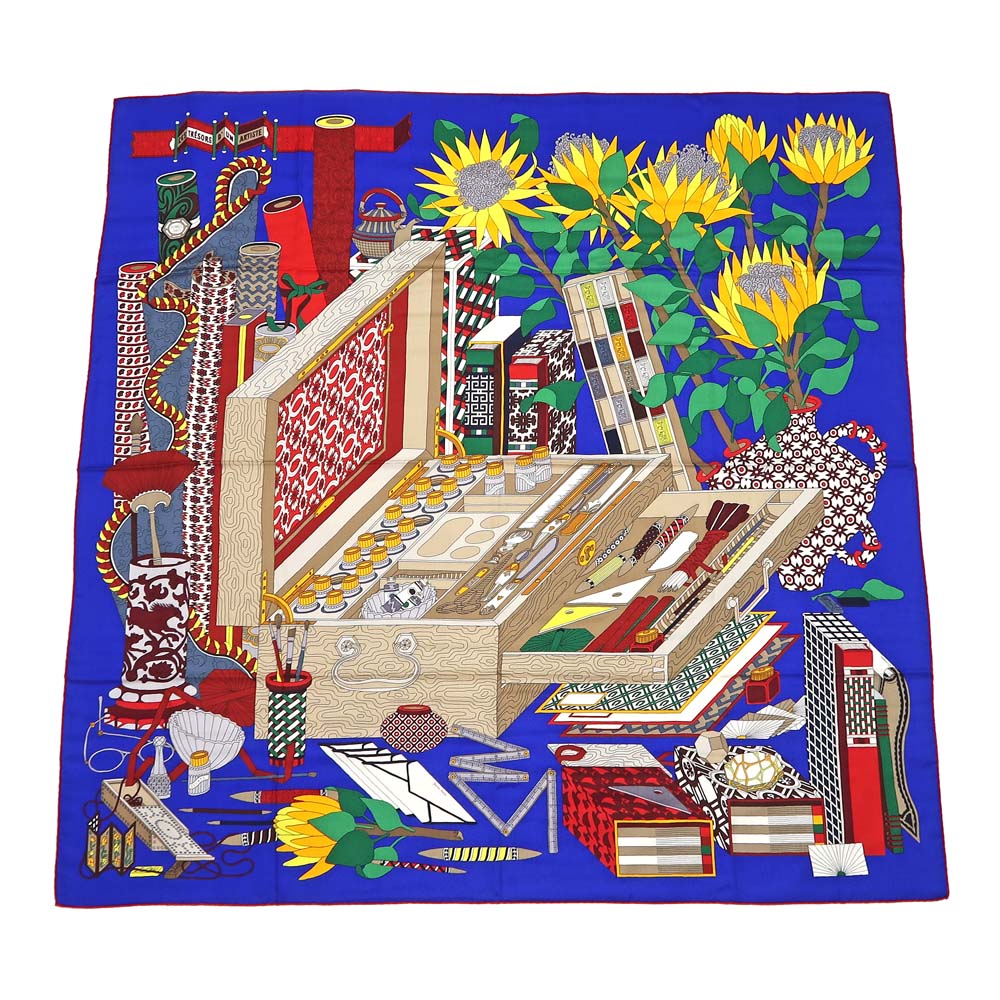 【最大限度４万円割り引き引き換え証】【名東】【HERMES】エルメス カレ 140 LES TRESORS D UN ARTISTE えり巻き カシシル 青色系 小物 レディース 余分の物【未当て嵌める】【中古】