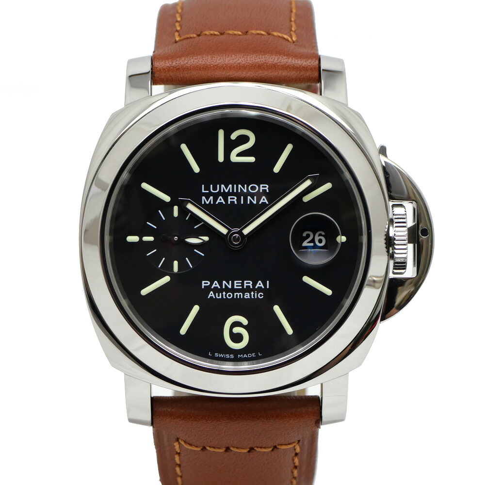 【名東】【PANERAI】パネライ ルミノール マリーナ PAM00104 F番 2003年頃 ブラック SS レザー ラバー 腕時計 自動巻 メンズ【仕上げ済】【中古】
