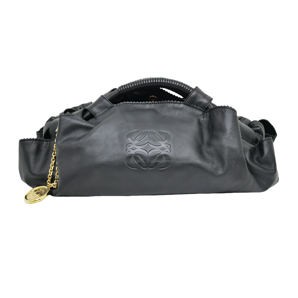 【名東】【LOEWE】ロエベ ナッパアイレ ブラック レザー 315.82.B52 シープスキン ゴールド金具 レディース【中古】