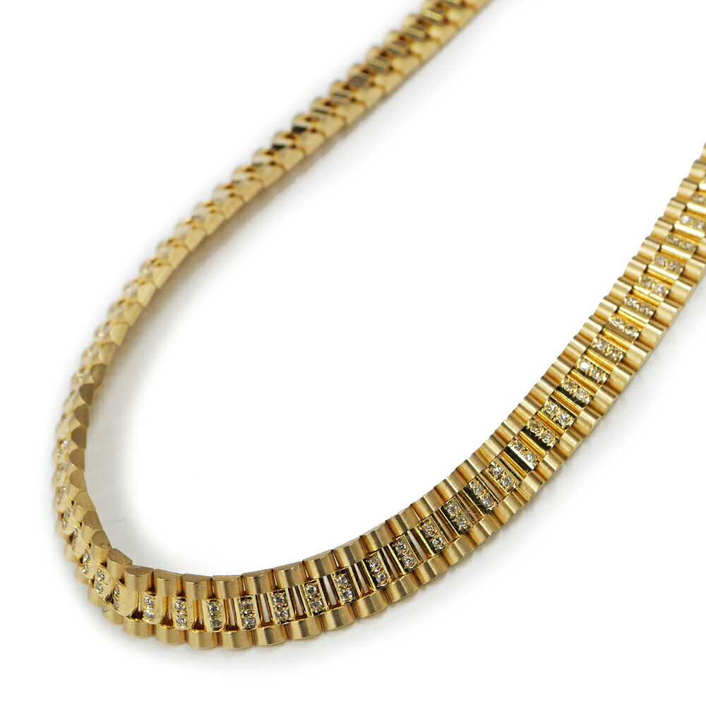 【名東】オイスターチェーン ネックレス K18 750YG 約46.5cm ダイヤ 0.62ct 約50.5g アクセサリー 小物 レディース【中古】