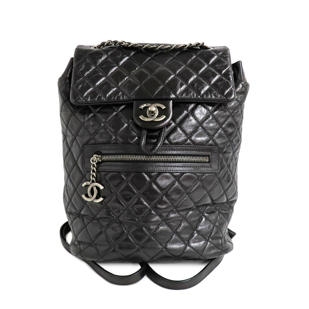 【最大限度３万円銀行割引クーポン券】【名古屋】【CHANEL】シャネル マトラッセ うしろ側容器に並べる 黒いこと カーフレザー アンティークしろがね色金具 21番台 背嚢 レディース【中古】