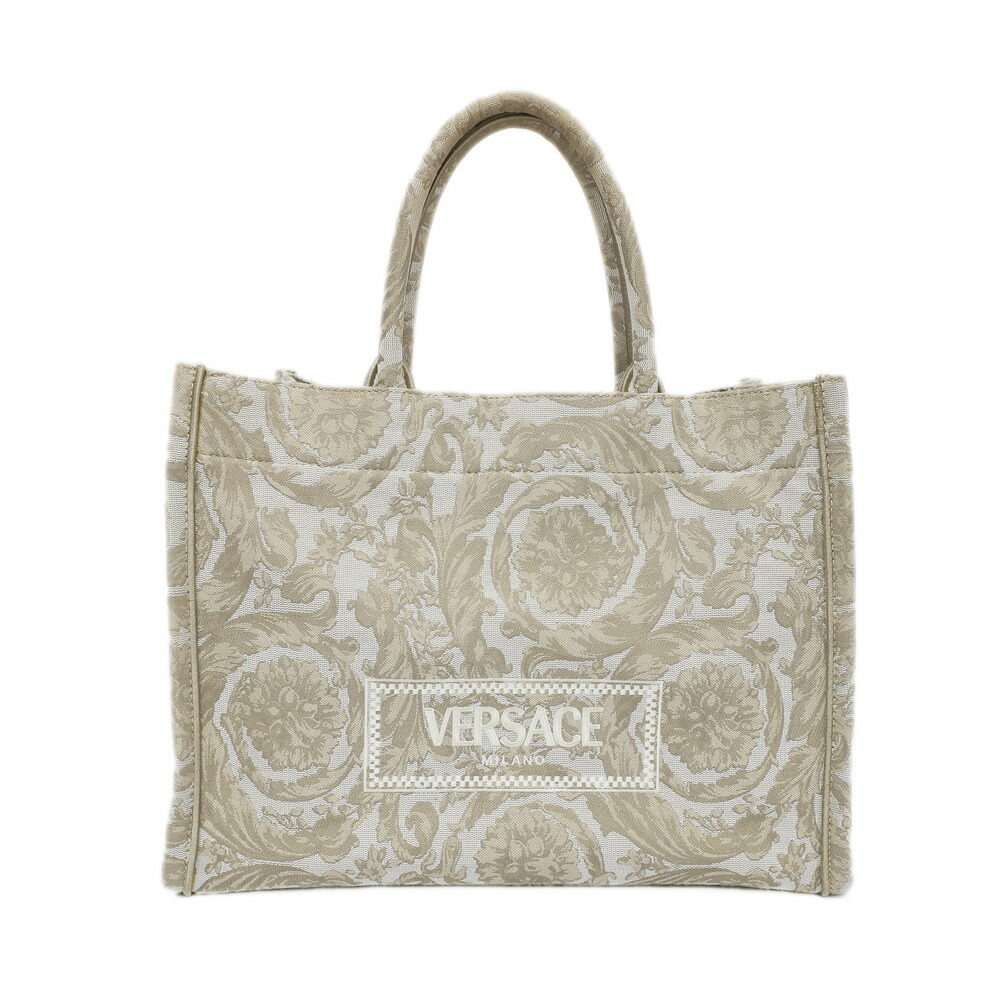 【天白】【VERSACE】ヴェルサーチ バロッコアテナ トートバッグ ショルダーバッグ 2WAY ベージュ系 ゴールド金具 鞄 御徒面子 メンズ レディース【中古】