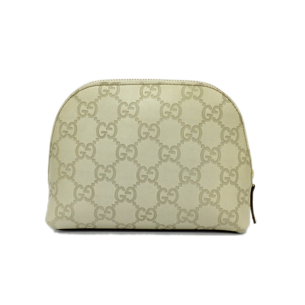 【天白】【GUCCI】グッチ ポーチ アイボリー GGシマ ホワイト系 レザー メイクポーチ 化粧 141810 21331Z レディース【中古】