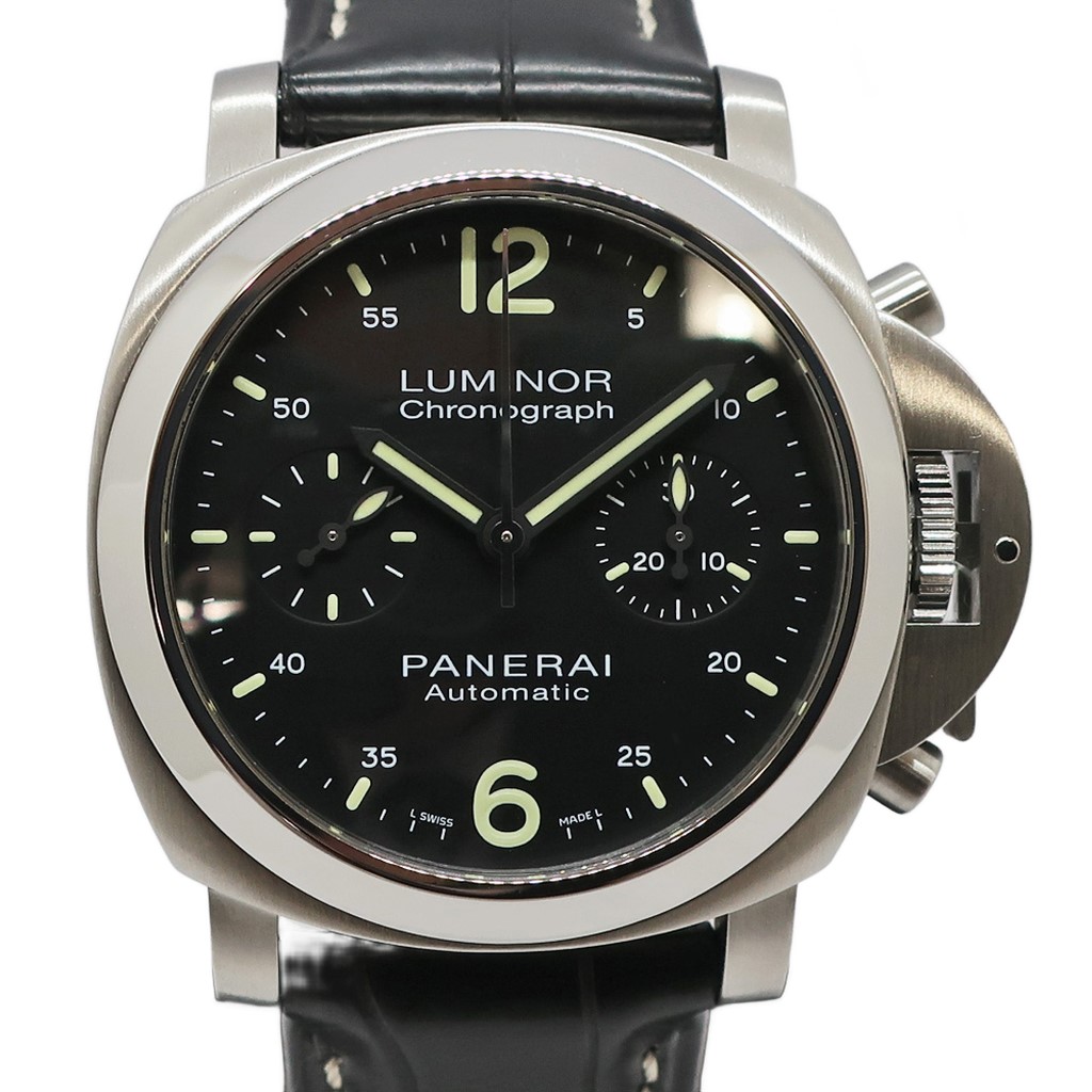 【天白】【PANERAI】パネライ ルミノール クロノグラフ PAM00310 K番 40mm メンズ ブラック SS レザー 自動巻き 腕時計【仕上げ済み】【中古】