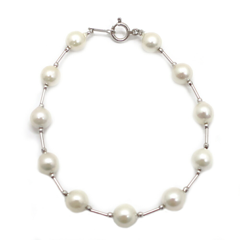 【天白】【JEWELRY】ブレスレット K14 金 パール 19cm 約6.7g ジュエリー ホワイトゴールド レディース 可愛い【中古】
