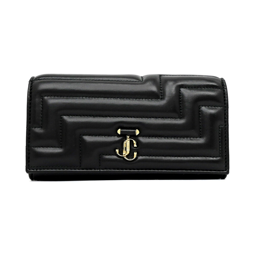 【最大限度４万円銀行割引クーポン券】【名東】【JIMMY CHOO】ジミーチュウ MARTINA ジッパー付長紙入れ 黒いこと 黒 ともし火ゴールド金具 ウォレット【未当て嵌める】【中古】