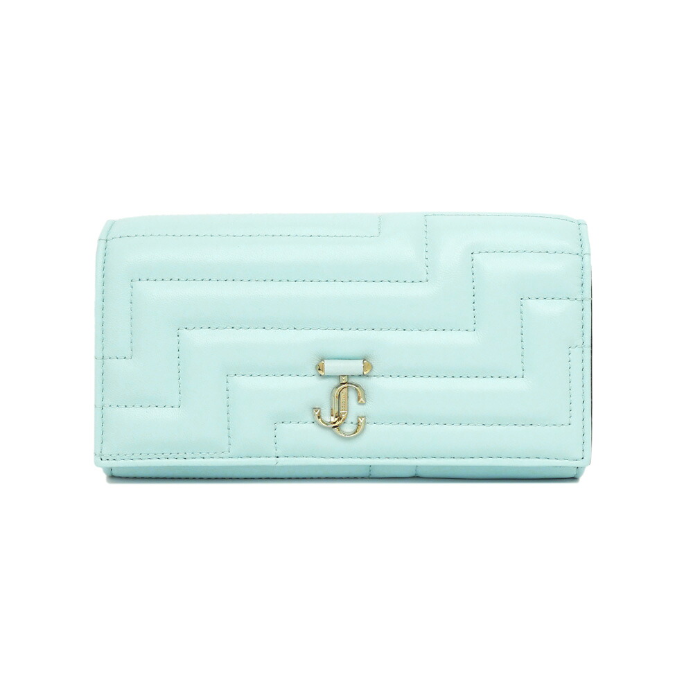 【最大限度４万円銀行割引クーポン券】【名東】【JIMMY CHOO】ジミーチュウ MARTINA ジッパー付長紙入れ 内燃機関青み 薄べったい水色系 ともし火ゴールド金具 ウォレット【未当て嵌める】【中古】