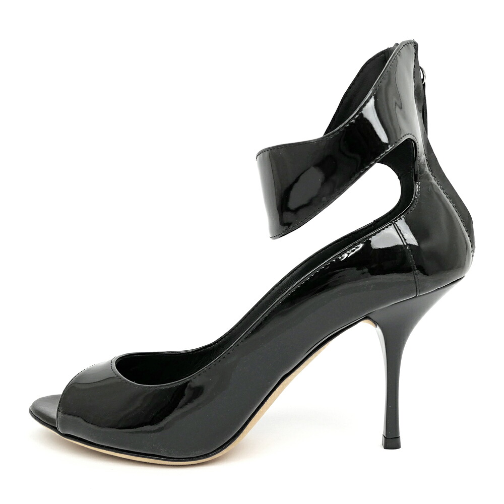 【名東】【GIUSEPPE ZANOTTI】ジュゼッペ ザノッティ ヒールサンダル BK ブラック サイズ37 エナメル バックファスナー レディース 女 靴【中古】