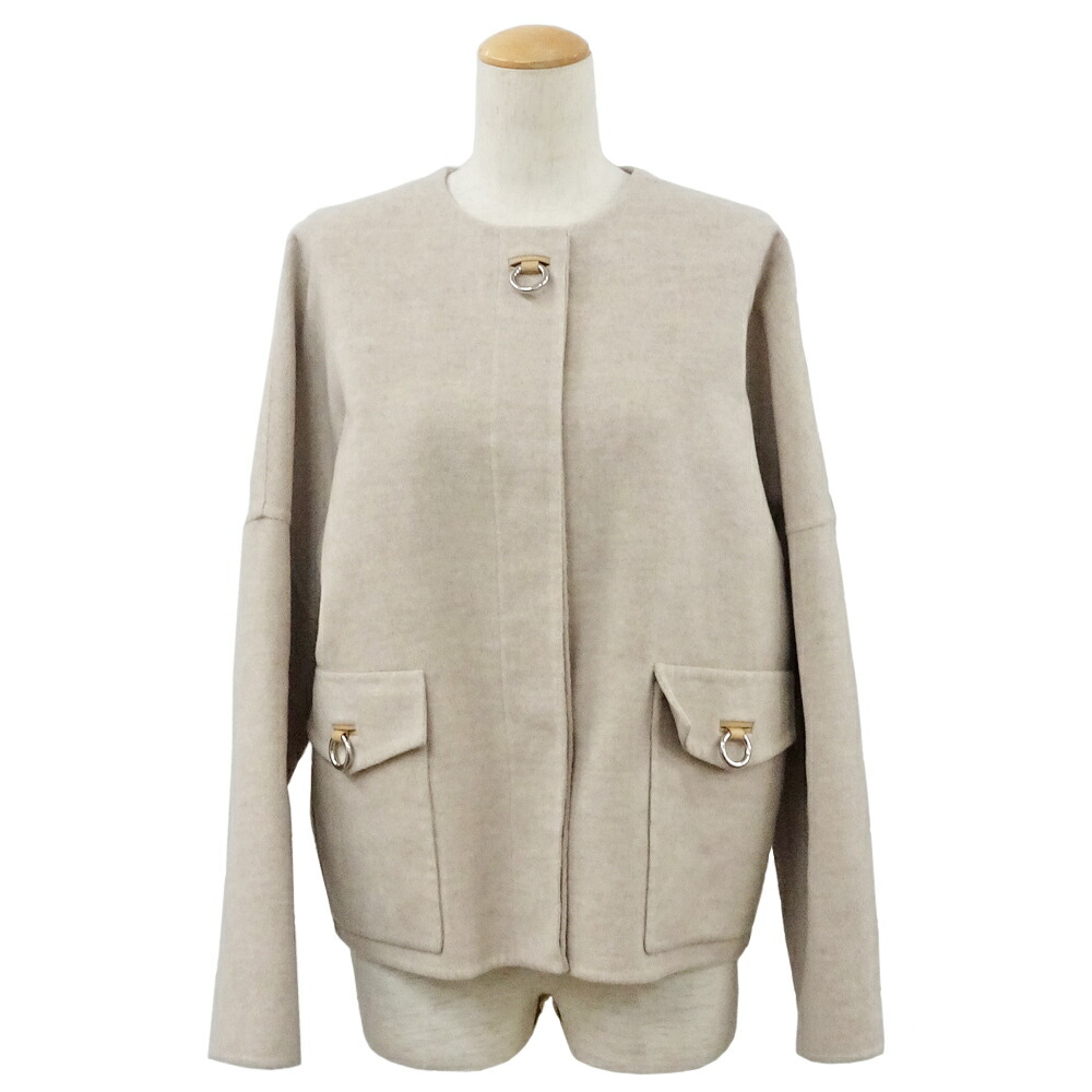 楽天市場】HERMES エルメス ショートコート ノーカラーコート ウール