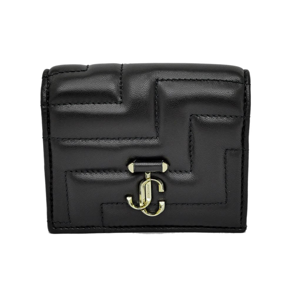【名東】【JIMMY CHOO】ジミーチュウ 二つ折り財布 HANNE ブラック 黒 ライトゴールド金具 ウォレット【未使用】【中古】｜質ウエダ