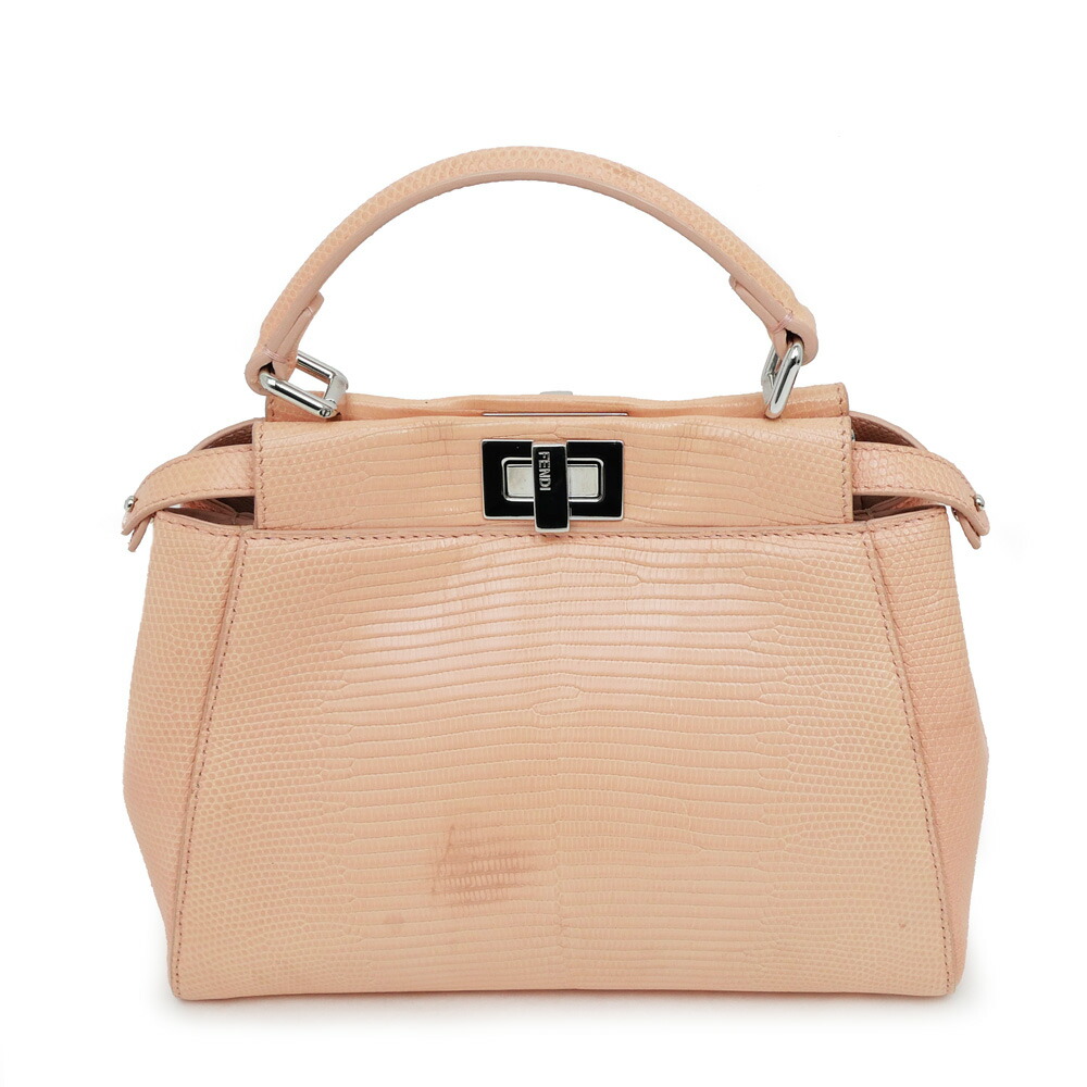 【最大３万円OFFクーポン】【名東】【FENDI】フェンディ ミニピーカブー リザードレザー ピンク 8BN244 ハンド ショルダー 2way バッグ レディース【中古】