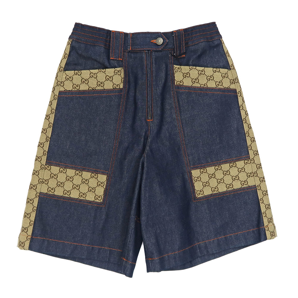 【最大限度３万円銀行割引引き換え証】【名東】【GUCCI】グッチ バミューダズボン下 ジーンズ GG帆布 38大きさ 青碧系 743203 キュロットスカート レディース 御召しもの 女 服【新品】【未当て嵌める】【中古】