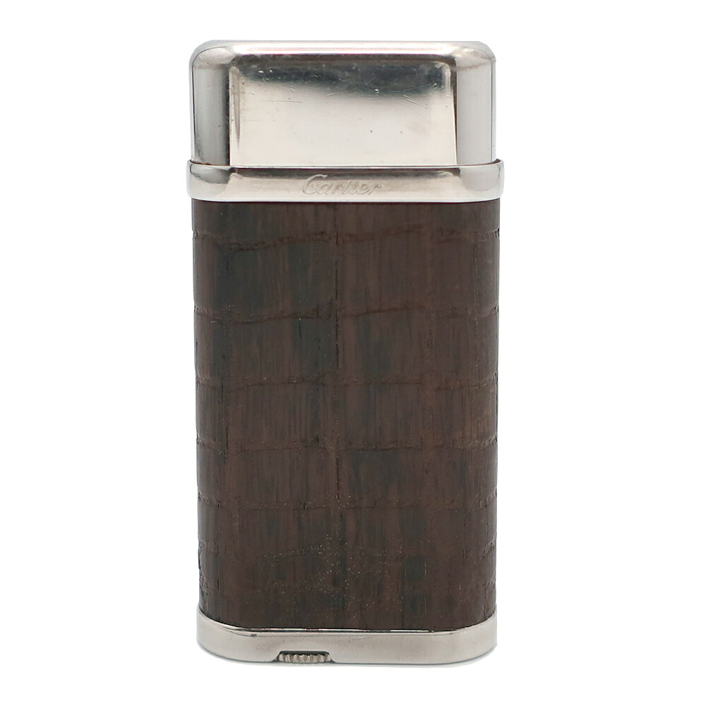 【天白】【CARTIER】カルティエ ライター クロコ調 デザイン シルバーカラー ブラウン 喫煙具 ガス 小物 趣味 コレクション 箱 その他【中古】