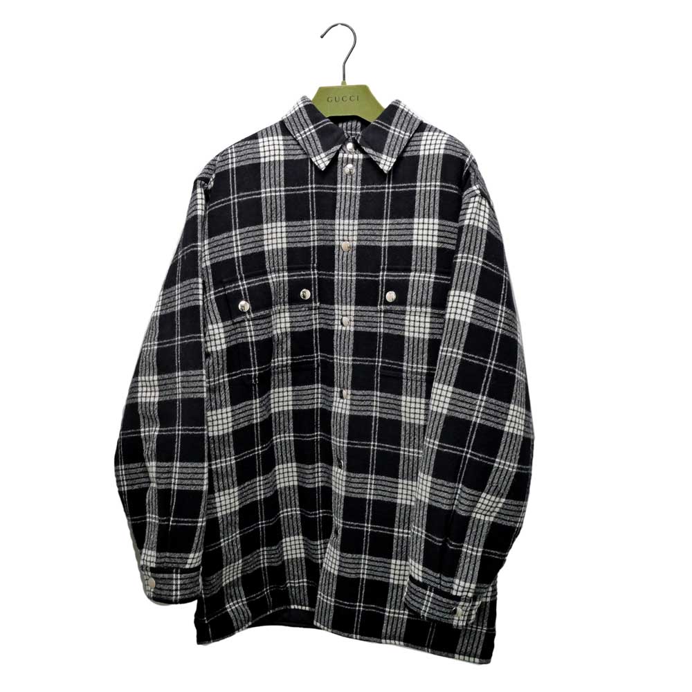 【名東】【GUCCI】グッチ ボタンダウンウールコート 40サイズ ブラック ホワイト 黒 白 762159 ボタン開閉 長袖 ウール レディース アパレル 女 服【未使用】【中古】｜質ウエダ