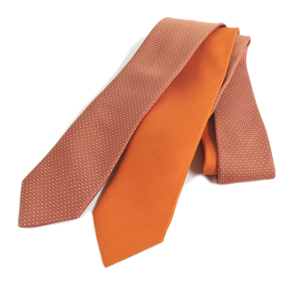 HERMES オレンジ 赤系 ゴルフモチーフ ネクタイ 美品 エルメス HERMES ネクタイ オレンジ 動物柄 ドルフィン