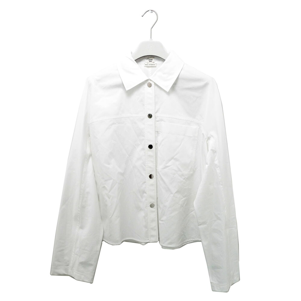 【名東】【HERMES】エルメス シャツ クルード セル ホワイト 36サイズ コットン 長袖 レディース アパレル 女 服【未使用】【中古】|質ウエダ