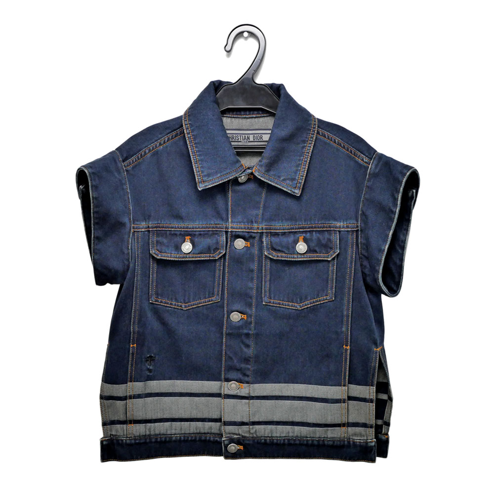 【名東】【CHRISTIAN DIOR】デニムジャケット 半袖 オプリーク 412V19A3394 ブルー系 サイズ34 レディース 女 アパレル 服【未使用】【中古】｜質ウエダ