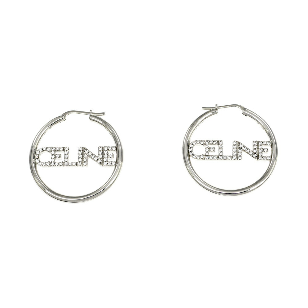 【名東】【CELINE】セリーヌ ピアス フープピアス クリスタル シルバーカラー 一対 アクセサリー ラインストーン 小物【未使用】【中古】｜質ウエダ