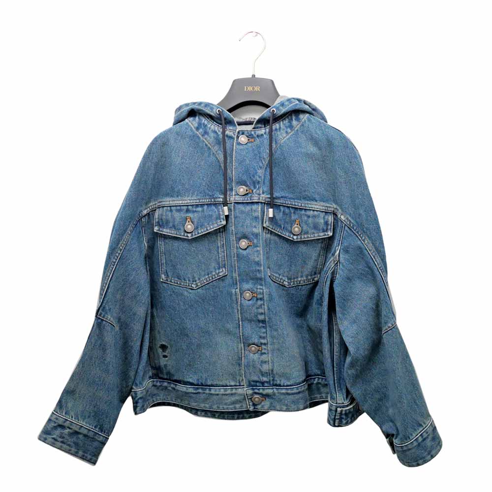 【名東】【CHRISTIAN DIOR】オーバーサイズジャケット デニム フード付 522V46A3046 ブルー系 サイズ36 レディース 女 アパレル 服【未使用】【中古】|質ウエダ