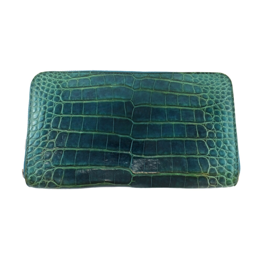 【最大３万円OFFクーポン】【天白】【LOUIS VUITTON】ルイヴィトン ポルトフォイユ ラウンドジッピー オーガナイザー クロコ レザー グリーン系 長財布 サイテス メンズ【中古】