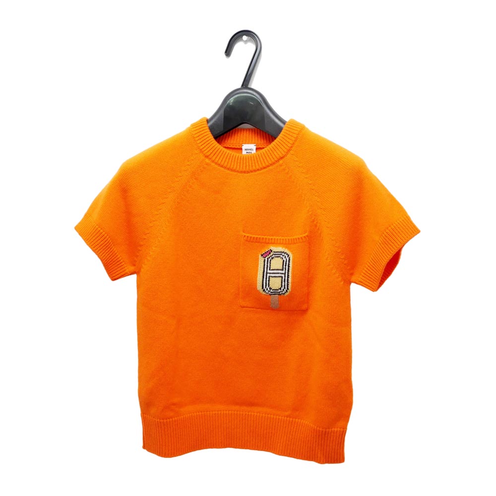 【最大限度４万円割り引き引き換え証】【名東】【HERMES】エルメス 半袖カシミール編み物 シェーヌダンクルアイス オレンジ色 34大きさ カシミール 半袖 レディース お召しもの 女 服【中古】