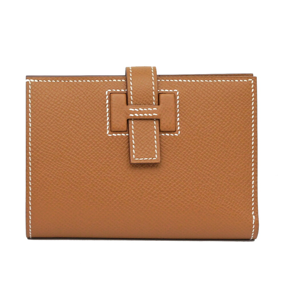 【最大３万円OFFクーポン】【名東】【HERMES】エルメス ニュー・Hパッサン コンパクト ヴォーエプソン ゴールド シルバー金具 2つ折り財布 コンパクトウォレット W刻印 レディース 【新品】【未使用】【中古】