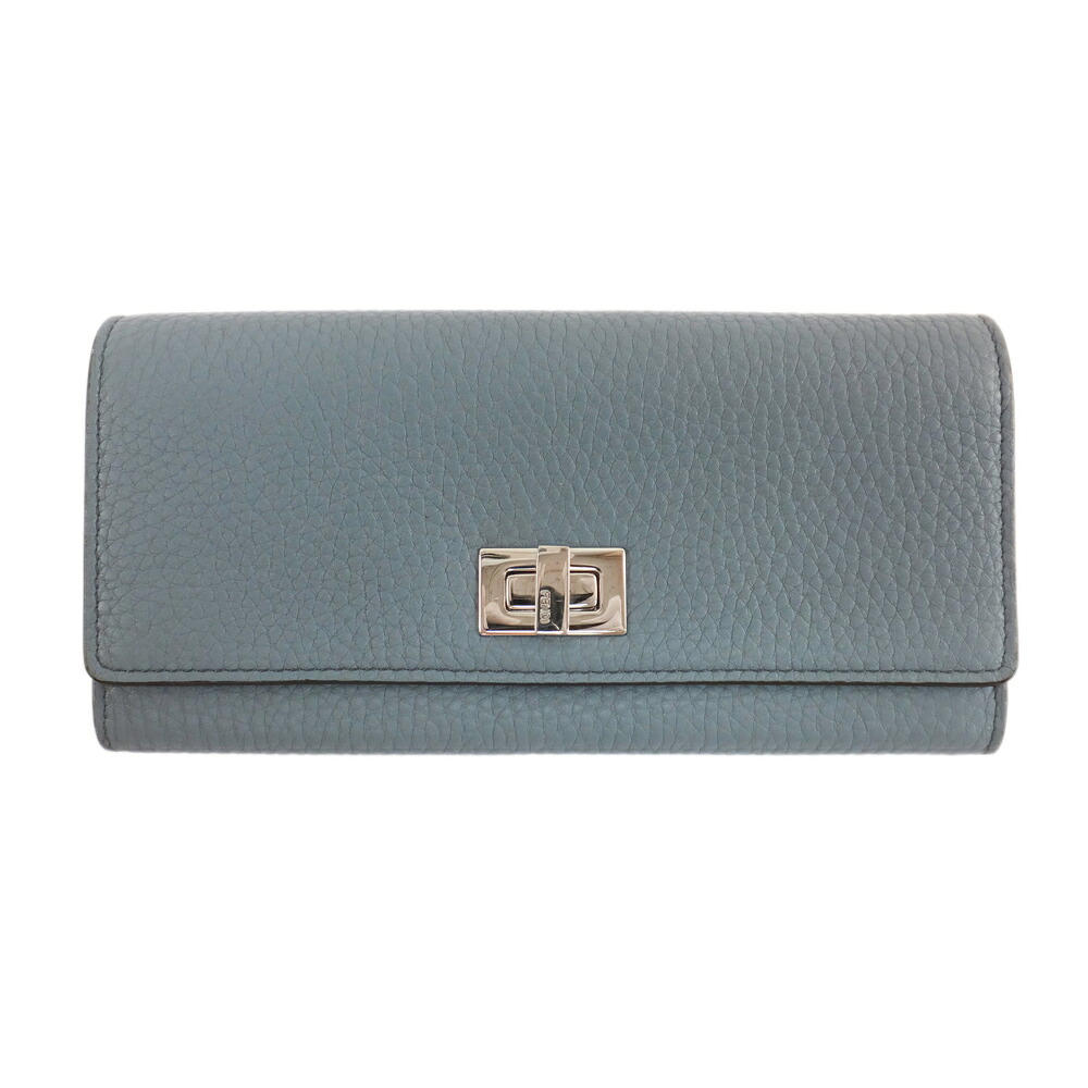 【天白】【FENDI】フェンディ ピーカブー コンチネンタルウォレット ロング ブルーグレー ツイストロック レザー クオイオ 長財布【中古】