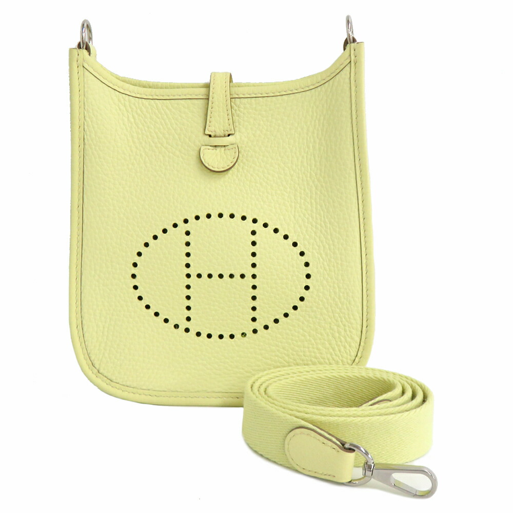 【名古屋】【HERMES】エルメス エブリンTPM 16 ジョーヌミルトン しろがね色金具 トリヨンクレマンス W目じるし 2024年生み出すこと ショルダーバッグ 差し交わす上半身 黄味がかった 黄み レディース【未当て嵌める】【中古】 バッグ-バッグ・小物・ブランド雑貨