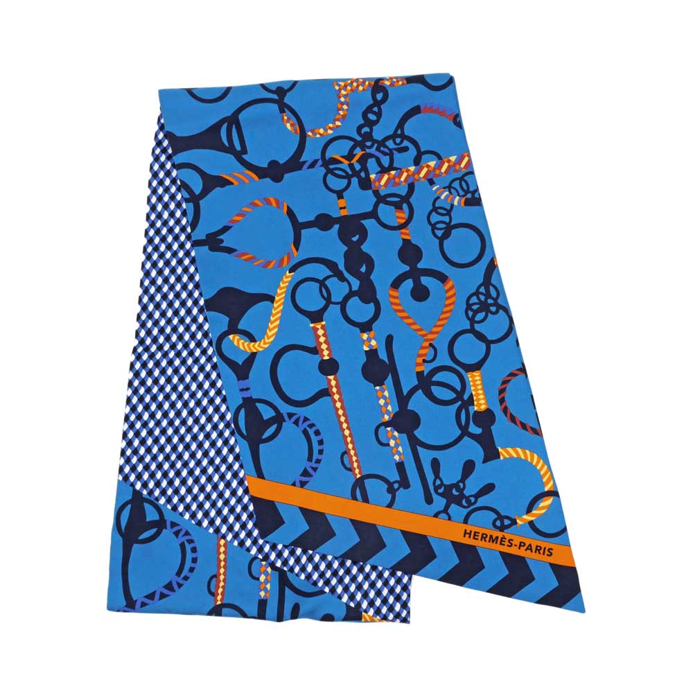 【名東】【HERMES】エルメス マキシツイリー モールエトレス ブルー オレンジ系 イエロー系 青 マルチカラー シルク スカーフ 小物【中古】 29,850円